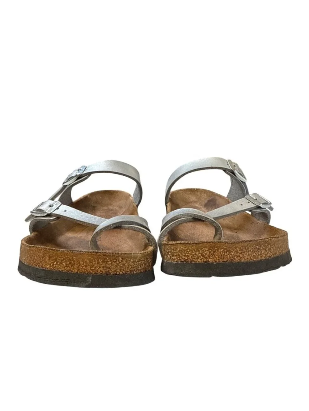 Birkenstock Mayari Birko-Flor Leather Sandals~Size 8~Silver Criss Cross P19 09